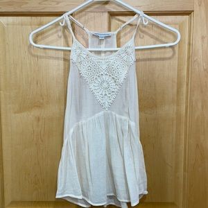American Eagle cream racer back crochet lace top S